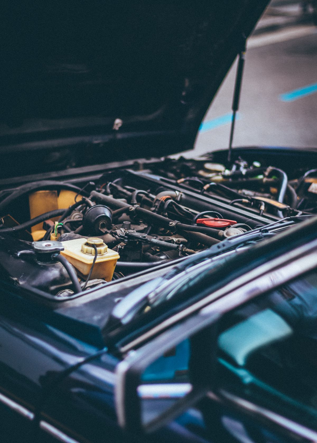 Detailed view of a car engine bay
