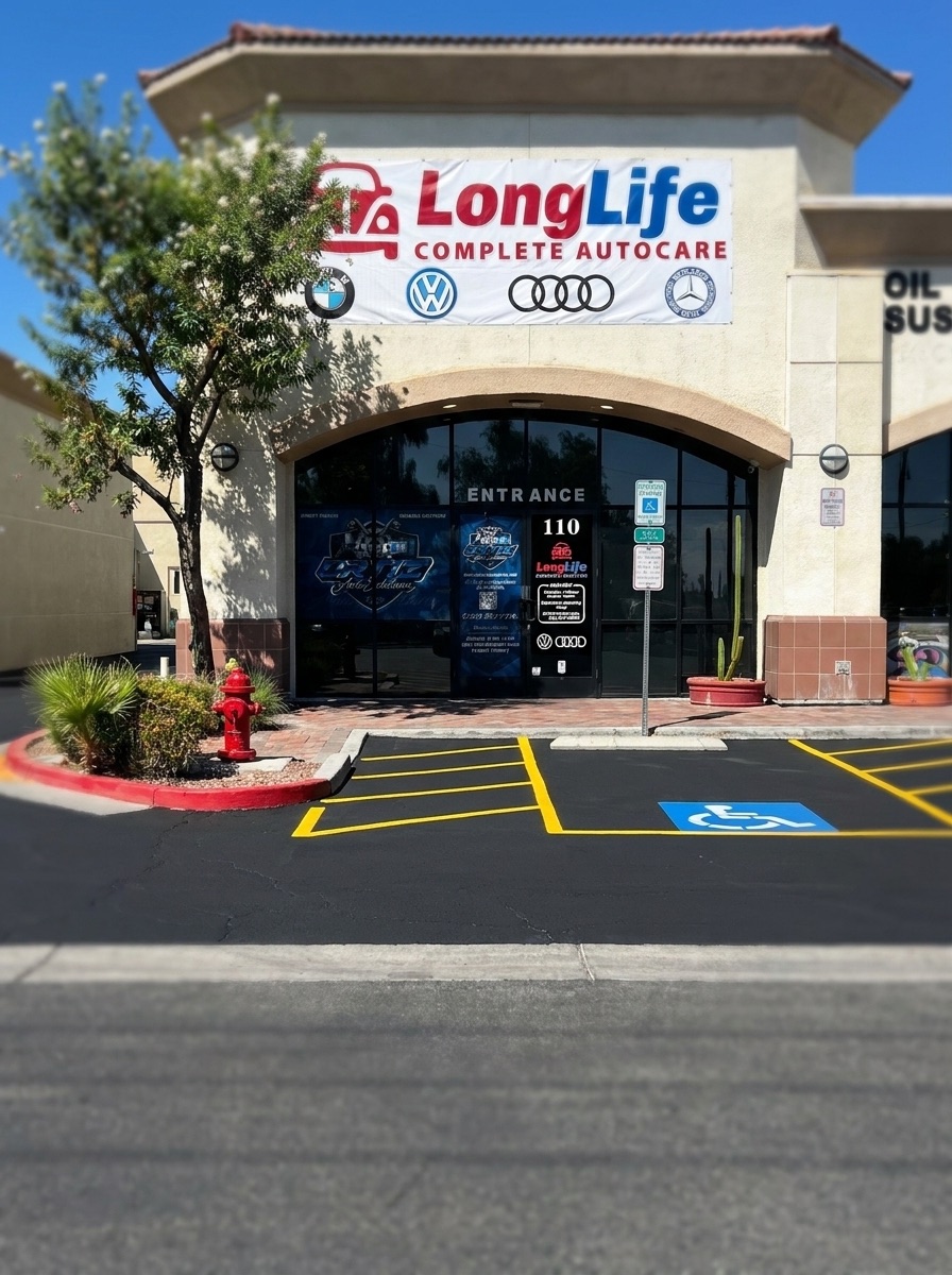 Front of Ortiz Auto Solutions at 4461 N Decatur Blvd Suite 110, Las Vegas, inside the LongLife Complete Autocare storefront