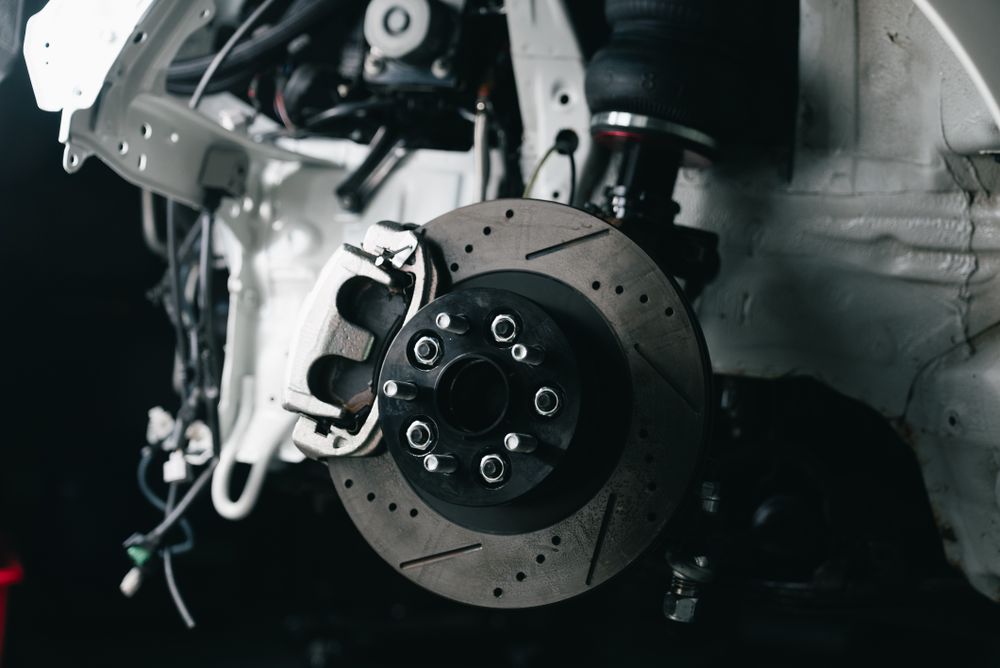 Close-up of a car disc brake and caliper