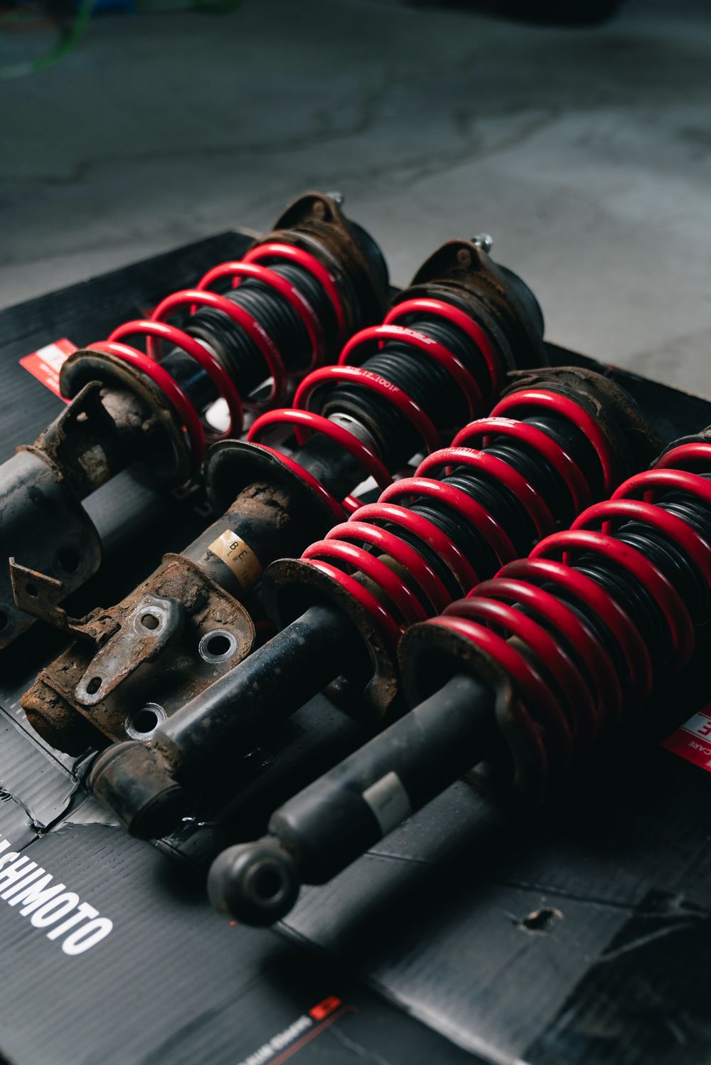 Close-up of car suspension coil springs